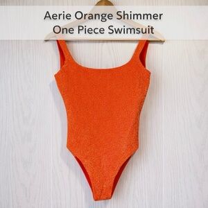 Aerie Orange Shimmer One Piece Cheekiest Swimsuit UPF 50 Size S